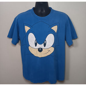 Vintage Y2K Sonic The Hedgehog Mens Large T-shirt Big Face Gamer Sega DISTRESSED